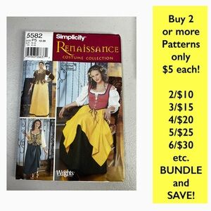 Simplicity Renaissance Costume Pattern 5582 -CUT